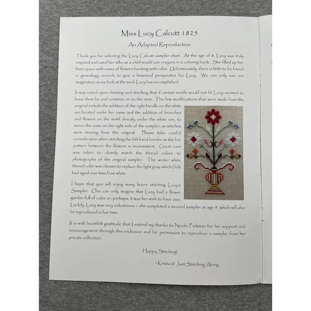 Lot of 2 Miss Lucy Calcutt 1825 / 1826 Cross Stitch Charts Just Stitching Along